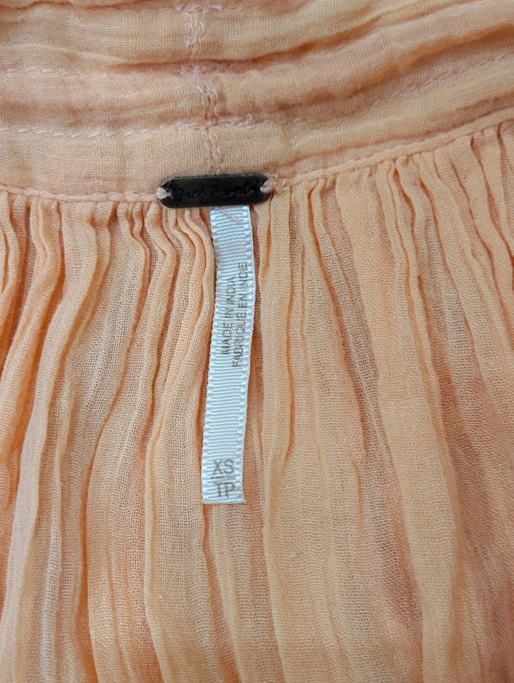 Free People Peach Tiered Cotton Gauze Mini Dress Self-Tie, Adj Waist - Picture 7 of 8
